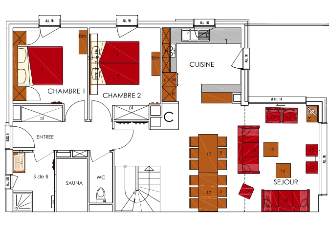 Chalet Dame Blanche: Appartement 42 für 12 Personen - Grundriss