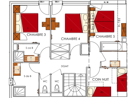Chalet Dame Blanche: Appartement 42 für 12 Personen - Grundriss