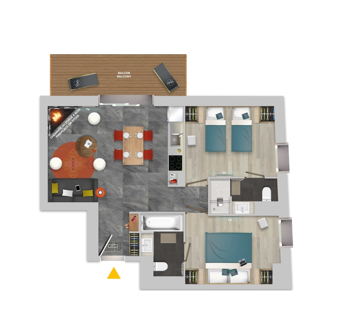 Chalet Izia: Appartement für 4 Personen - 60 qm mit Kamin  - Grundriss